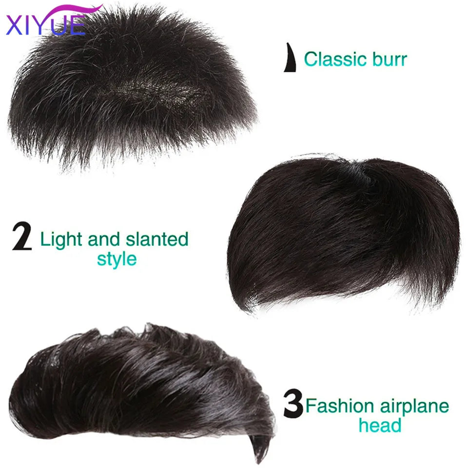 XIYUE Men's wigs men's short hair synthetic natural hair patches