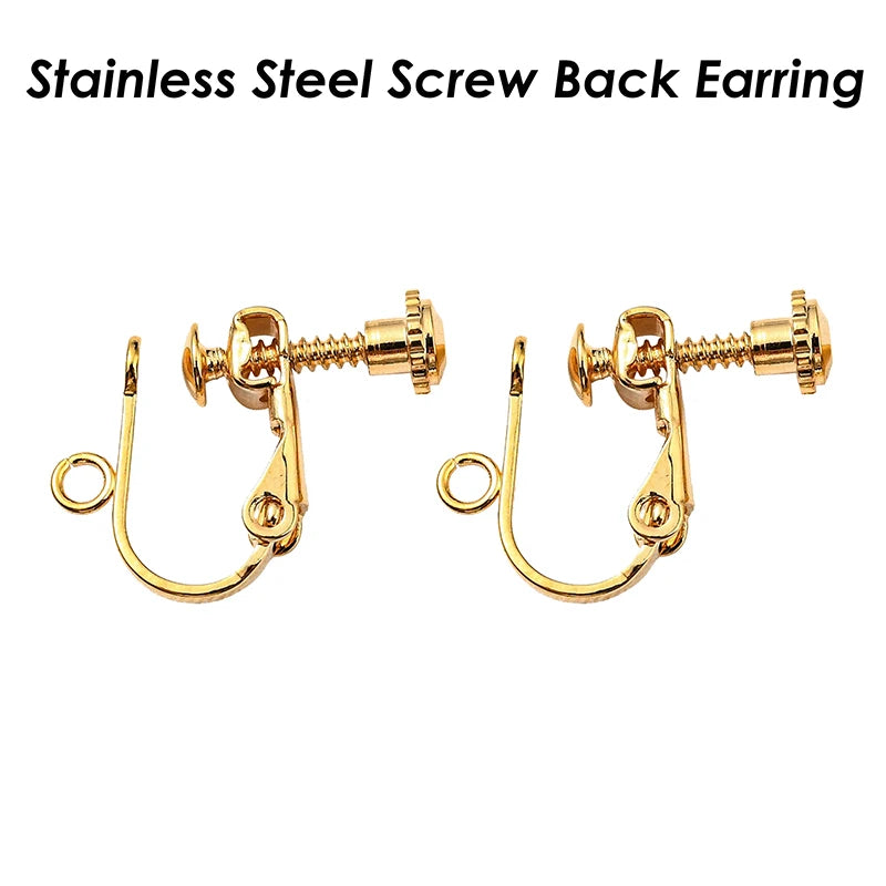 20 Pieces Stainless Steel Earring Clips with Loop, Clip-on Ear Wire Gold Color, Lever Back Earring Findings, Non Pierced Earring