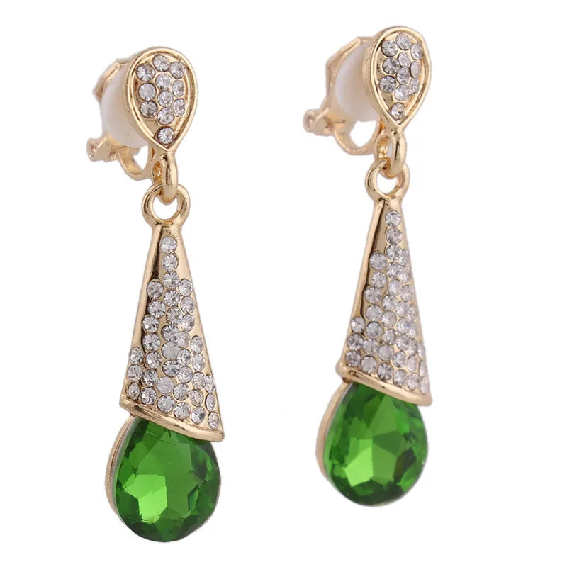 12 Colors Available Rhinestone Crystal Long Clip on Earrings Non Pierced for Women Party Wedding Luxury Fashion No Hole Earrings