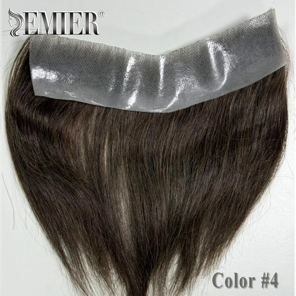 Men Frontal Toupee V Loop Human Hair Forehead Hairline Patch 0.06mm Thin Skin Pu Hairline Brown Color Men's Capillary Prothesis