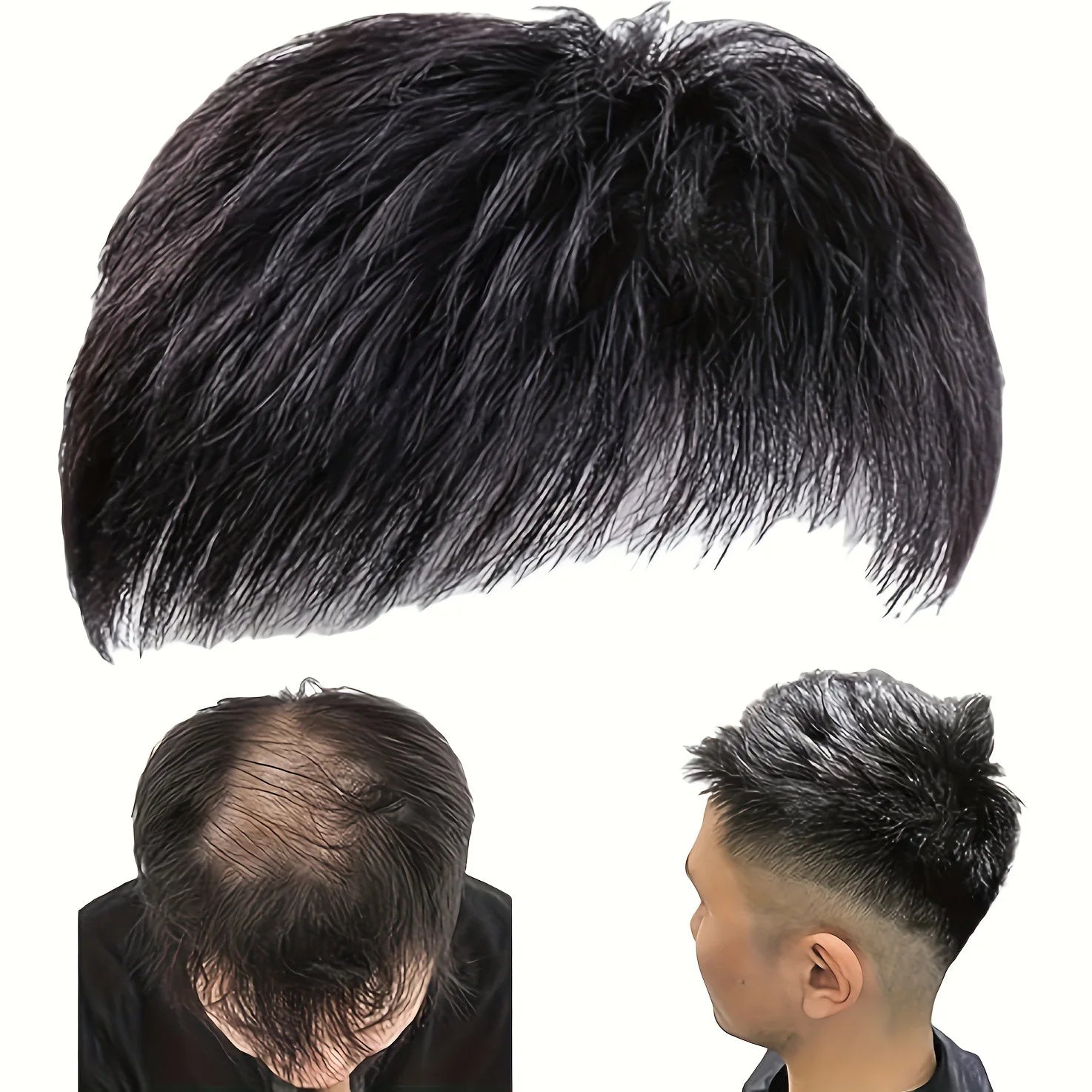 Men's synthetic fiber wig short hair real hair handsome invisible head cover white hair Mediterranean bald hair patch