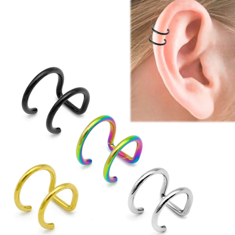 2Pcs 316L Stainless Steel Clip on Ear Cuffs Helix Cartilage Earrings Fake Lip Ring Non Piercing Labret Ring for Women Men