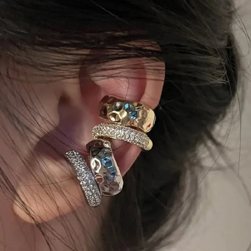 Exquisite Inlaid Rhinestone Non-pierced Ear Clips Earrings Gold Color And Silver Color Metal Double-layer Ear Bone Clips