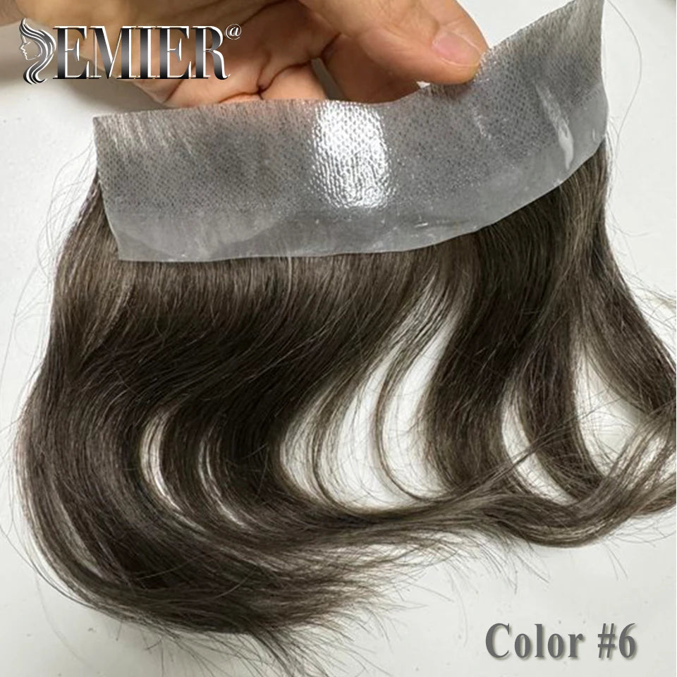 Men Frontal Toupee V Loop Human Hair Forehead Hairline Patch 0.06mm Thin Skin Pu Hairline Brown Color Men's Capillary Prothesis