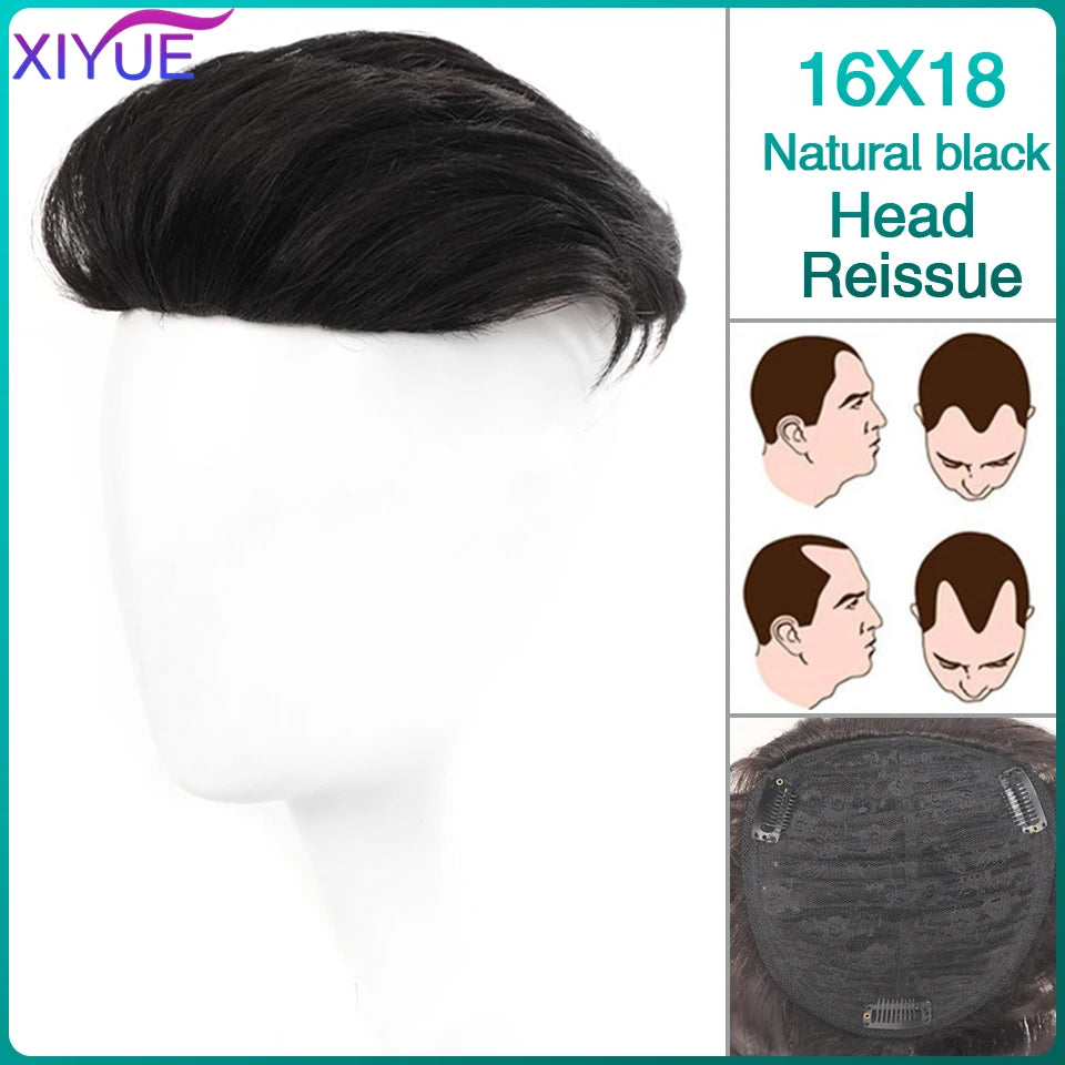 XIYUE Men's wigs men's short hair synthetic natural hair patches