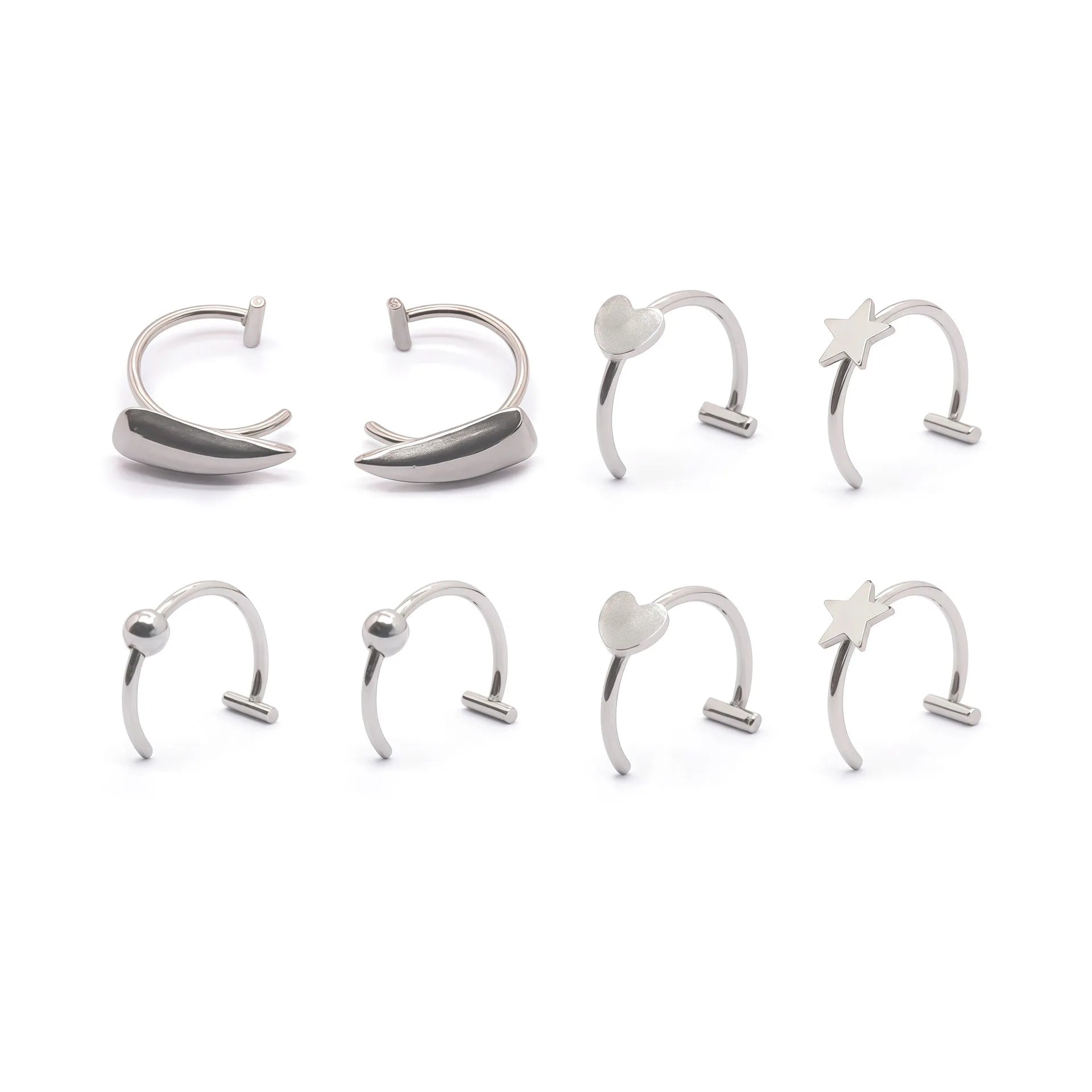 8Pcs of 1Set Fashion 316L Stainless Steel C Clip Lip Ring Labret Earring Fake Piercing Women Body Jewelry Non-Pierced