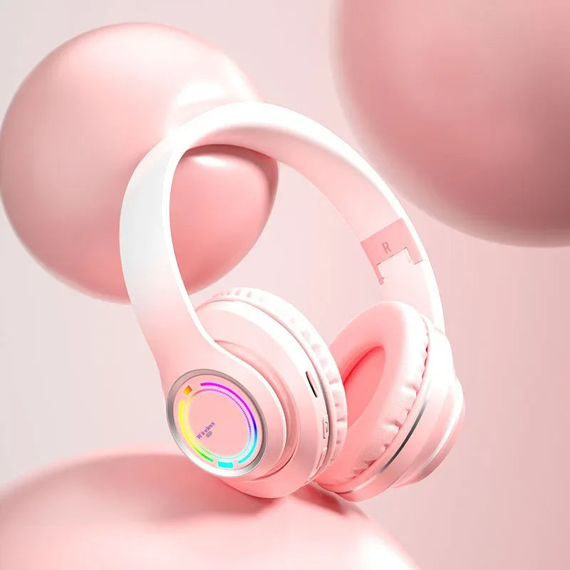 Wireless Bluetooth Headphones Multi-color Light Headsets with Microphone can be Inserted SD Card HIFi Stereo Earphone