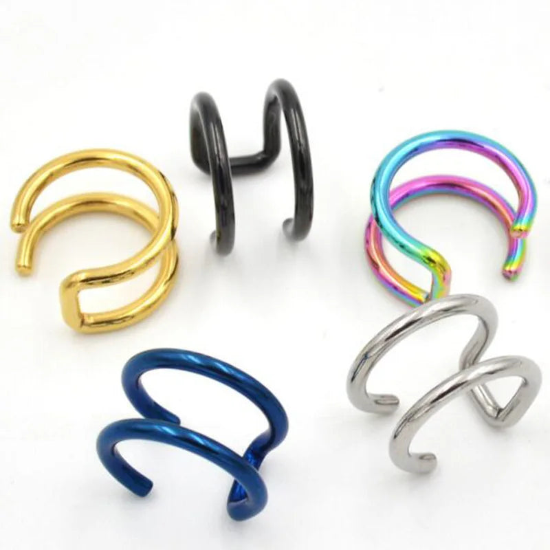 2Pcs 316L Stainless Steel Clip on Ear Cuffs Helix Cartilage Earrings Fake Lip Ring Non Piercing Labret Ring for Women Men