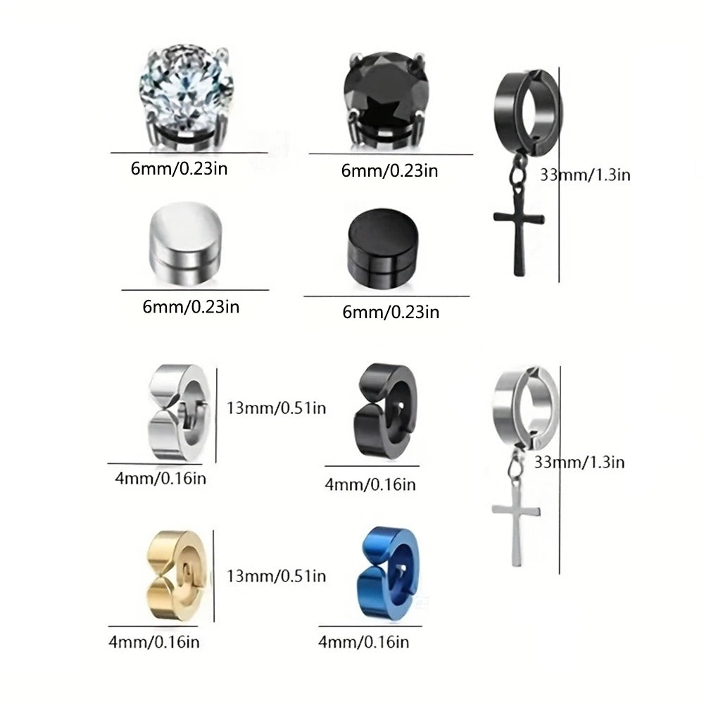 2pcs Punk Mens Strong Magnet Magnetic Ear Stud Set Non Piercing Earrings Fake Cross Earrings Gift For Boyfriend Lover Jewelry
