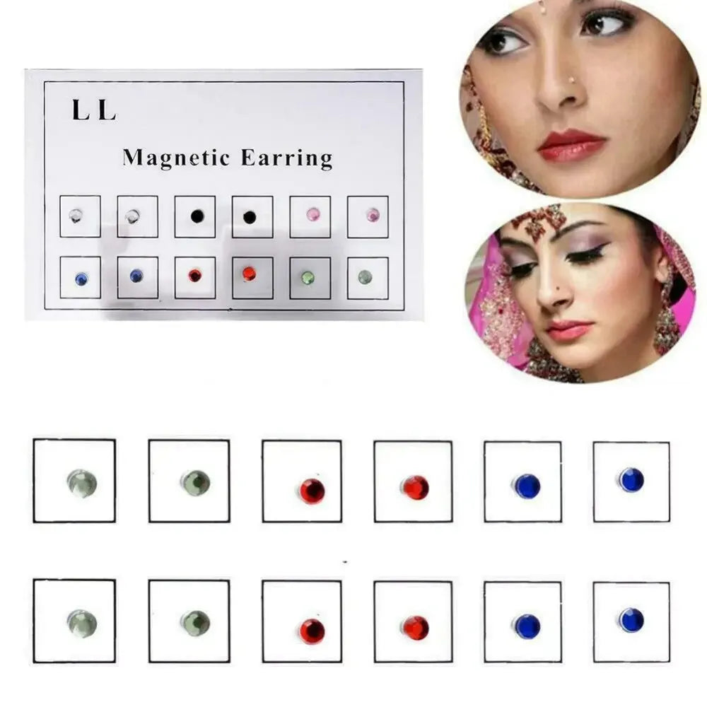 12PCS/Card Fake Cheater Non Pierced Magnet Ear Tragus Cartilage Lip Labret Stud Nose Ring Jewelry Magnetic Earring
