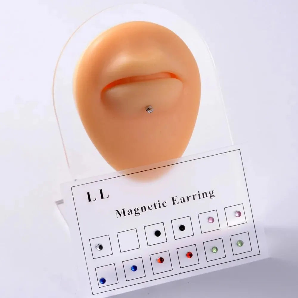 12PCS/Card Fake Cheater Non Pierced Magnet Ear Tragus Cartilage Lip Labret Stud Nose Ring Jewelry Magnetic Earring