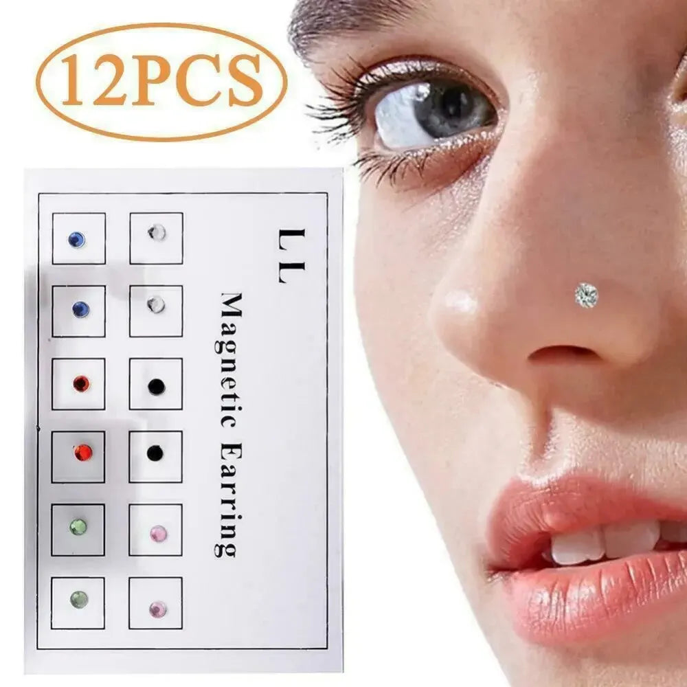 12PCS/Card Fake Cheater Non Pierced Magnet Ear Tragus Cartilage Lip Labret Stud Nose Ring Jewelry Magnetic Earring