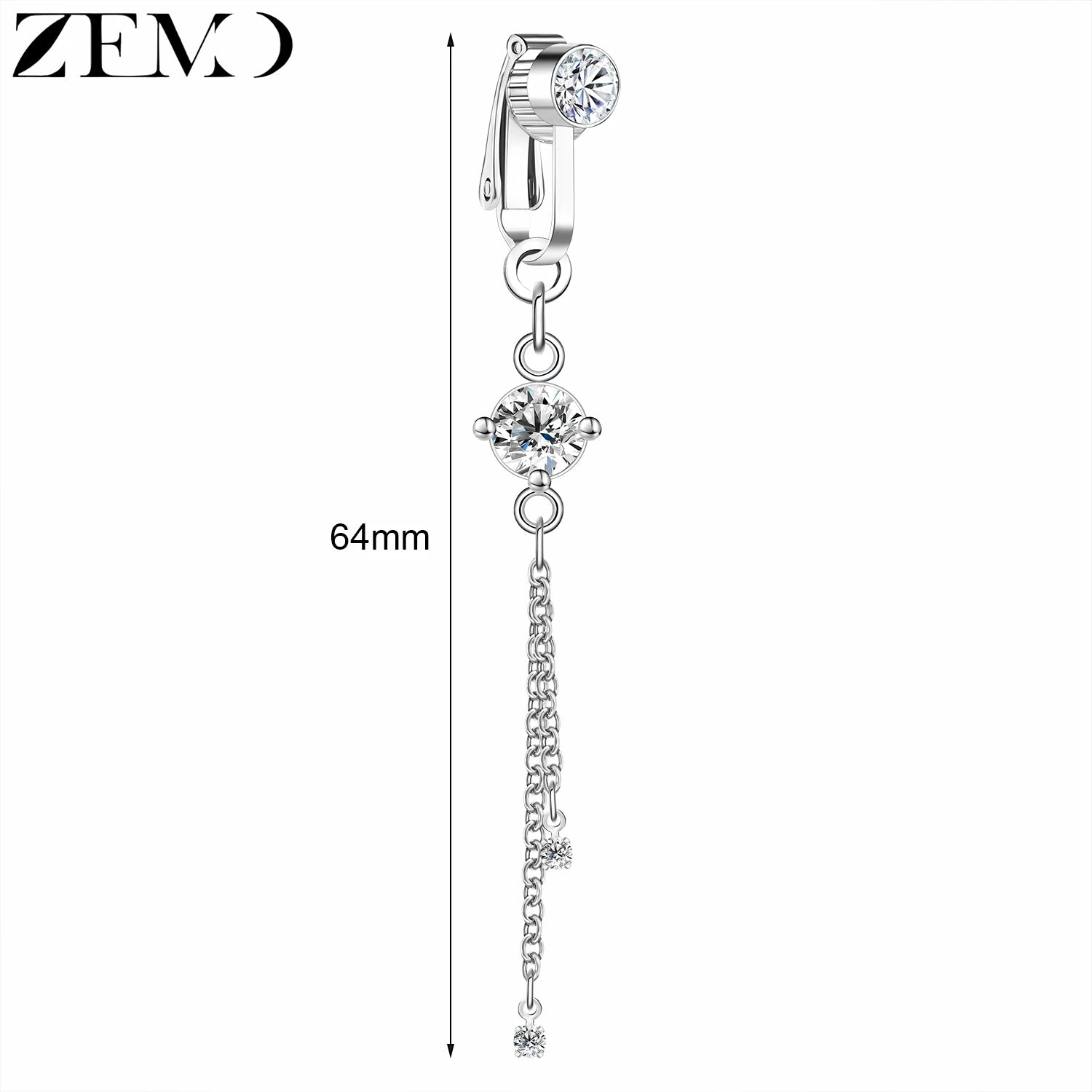 ZEMO 1 PC Stainless Steel Clip On Belly Button Rings Women Girls CZ Crystal No-Pierced Navel Ring Butterfly Faux Belly Piercings