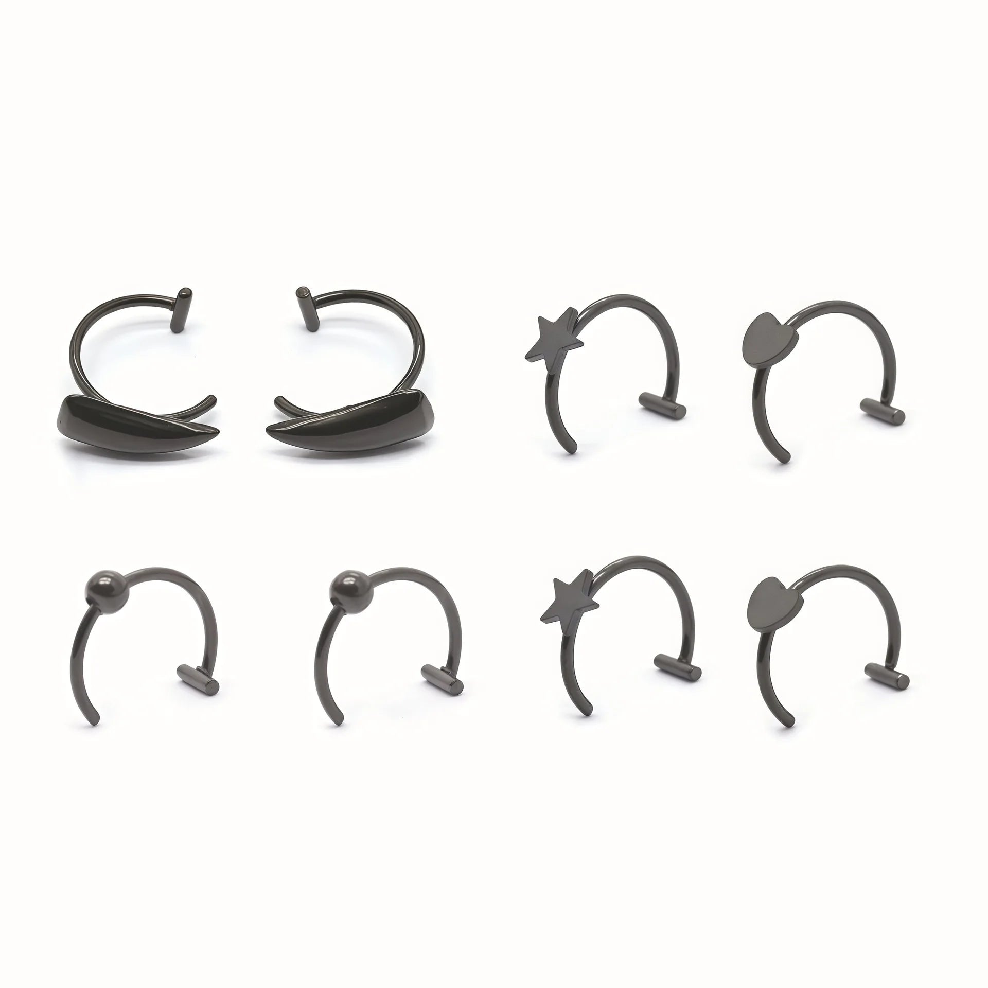 8Pcs of 1Set Fashion 316L Stainless Steel C Clip Lip Ring Labret Earring Fake Piercing Women Body Jewelry Non-Pierced