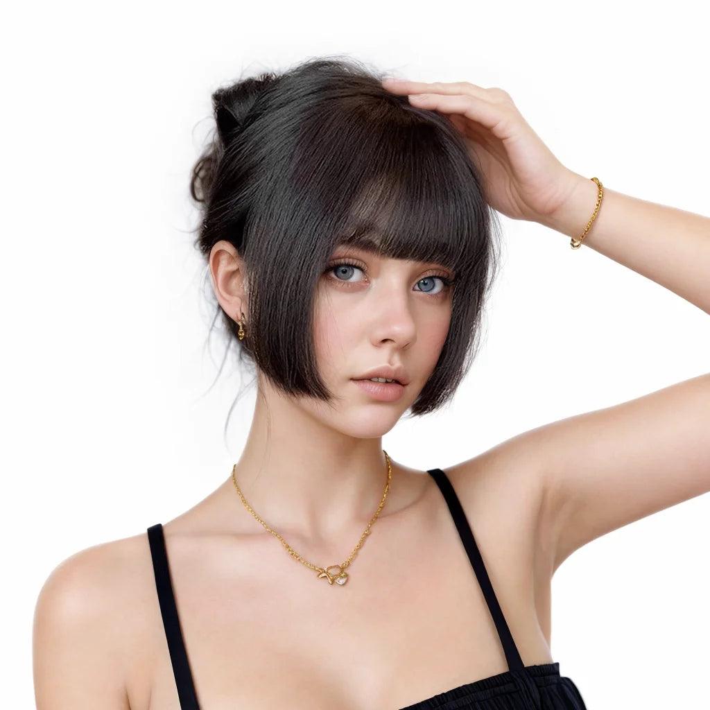 DUTRIEUX Synthetic princess cut fake bangs hairpiece woman's forehead wig piece invisible and seamless comic bangs Clip hair Wig