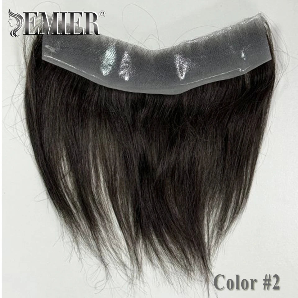 Men Frontal Toupee V Loop Human Hair Forehead Hairline Patch 0.06mm Thin Skin Pu Hairline Brown Color Men's Capillary Prothesis