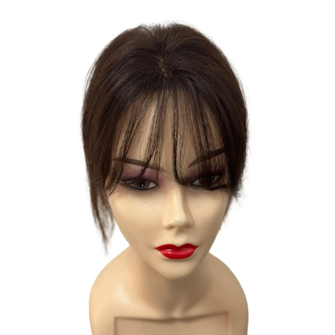 Ultra-Thin Mesh Hair Toppers 7x11cm Clip-In Fringe Bangs Hairpiece for Women Fluffy Real Hair Increase Volume Cover White Hair