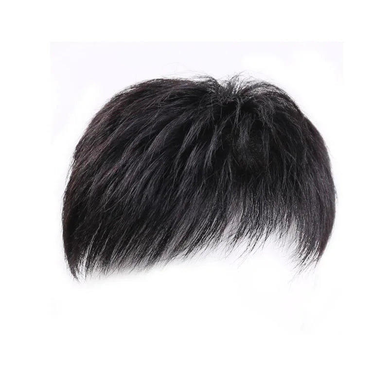 Men's synthetic fiber wig short hair real hair handsome invisible head cover white hair Mediterranean bald hair patch