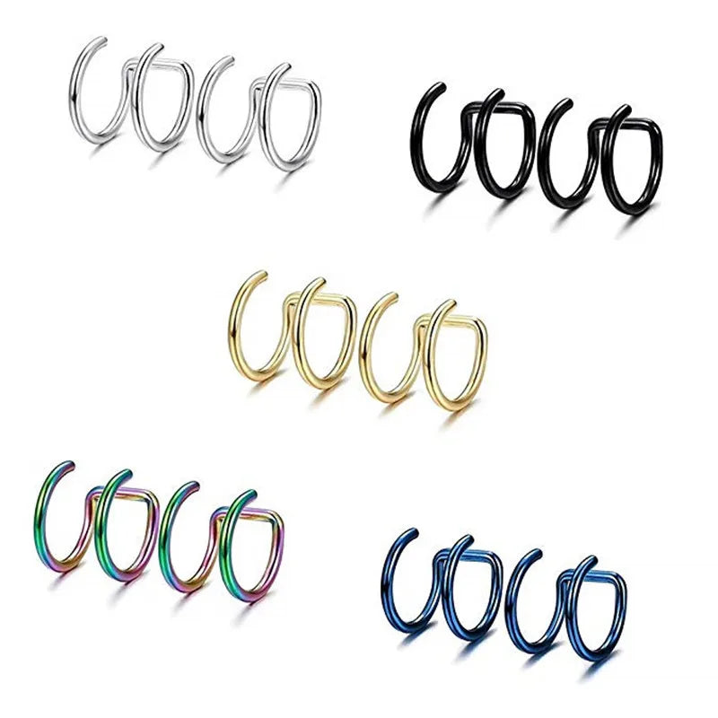 2Pcs 316L Stainless Steel Clip on Ear Cuffs Helix Cartilage Earrings Fake Lip Ring Non Piercing Labret Ring for Women Men