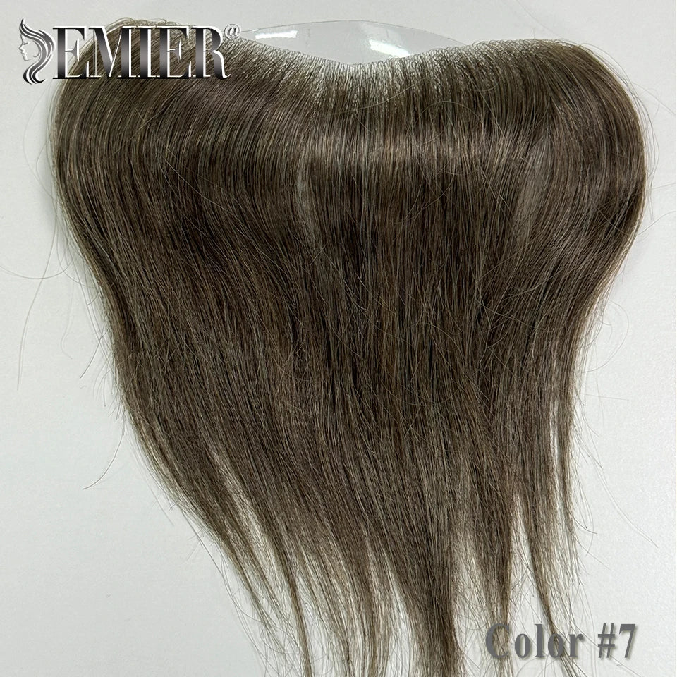 Men Frontal Toupee V Loop Human Hair Forehead Hairline Patch 0.06mm Thin Skin Pu Hairline Brown Color Men's Capillary Prothesis