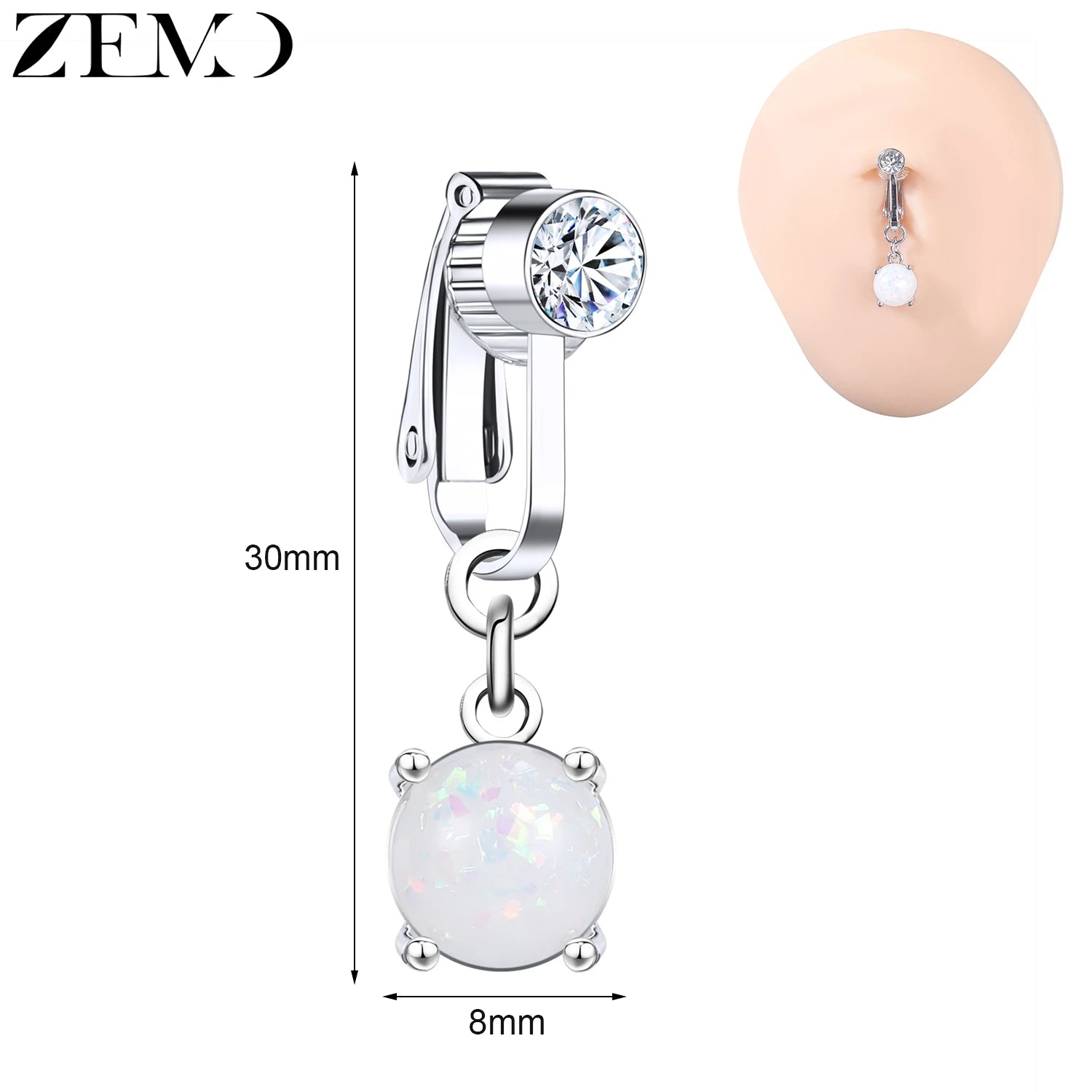 ZEMO 1 PC Stainless Steel Clip On Belly Button Rings Women Girls CZ Crystal No-Pierced Navel Ring Butterfly Faux Belly Piercings