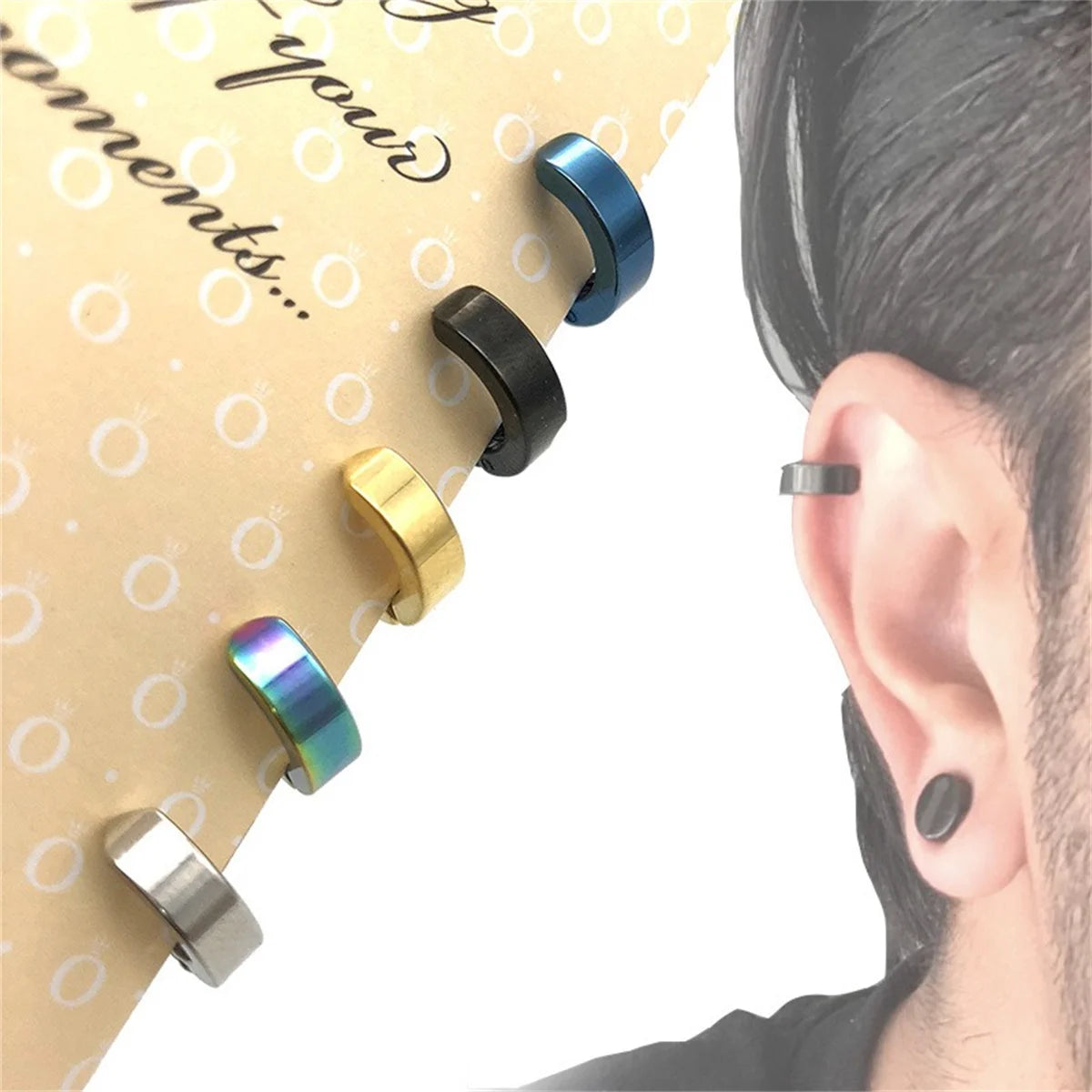 2pcs 316L Fashion Stainless Steel Cuff Earring, Non Piercing Hoop Earring Clip On Earring Fake Piercing Earring Hoop