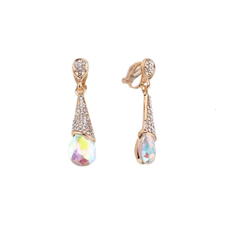 12 Colors Available Rhinestone Crystal Long Clip on Earrings Non Pierced for Women Party Wedding Luxury Fashion No Hole Earrings