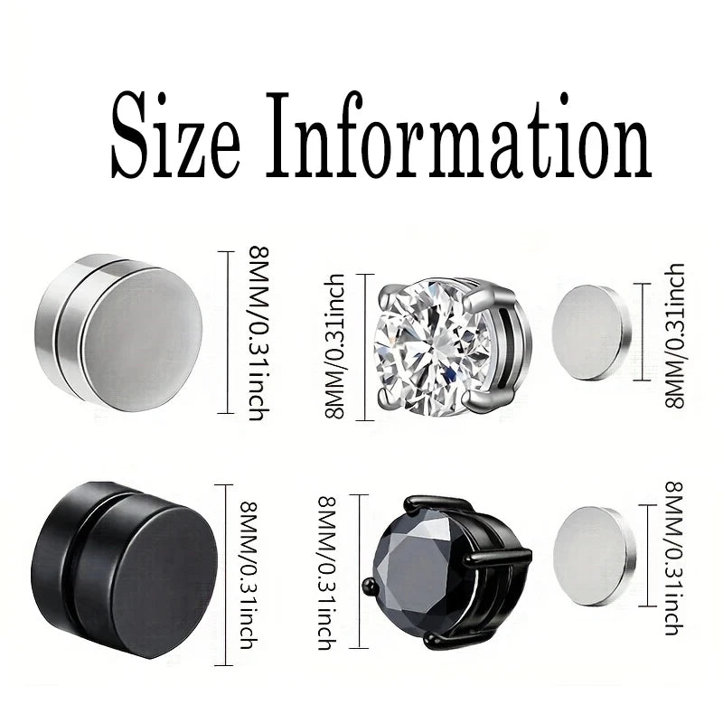 Stainless Steel Non-Piercing Magnetic Stud Earrings Black Unisex CZ Magnet Ear close Clip Women Men Punk Hip Hop Earring Jewelry