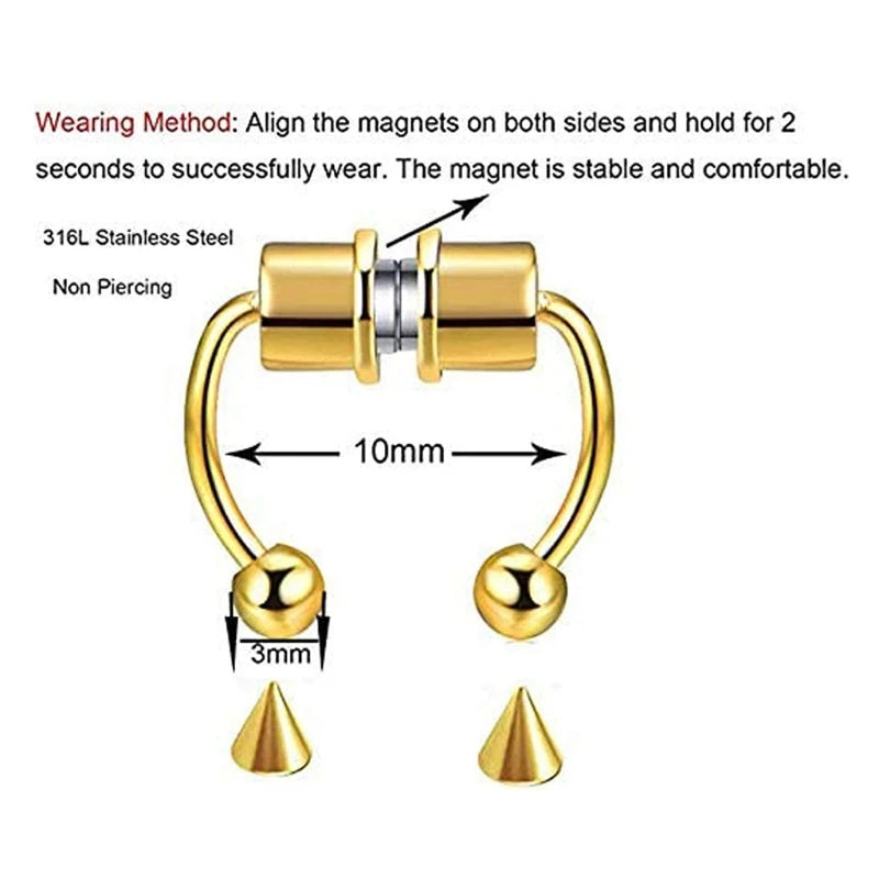 Magnetic Septum Fake Nose Rings Horseshoe Nose Ring Hoop Non Piercing Jewelry 316L Stainless Steel Nose Ring Women Gift