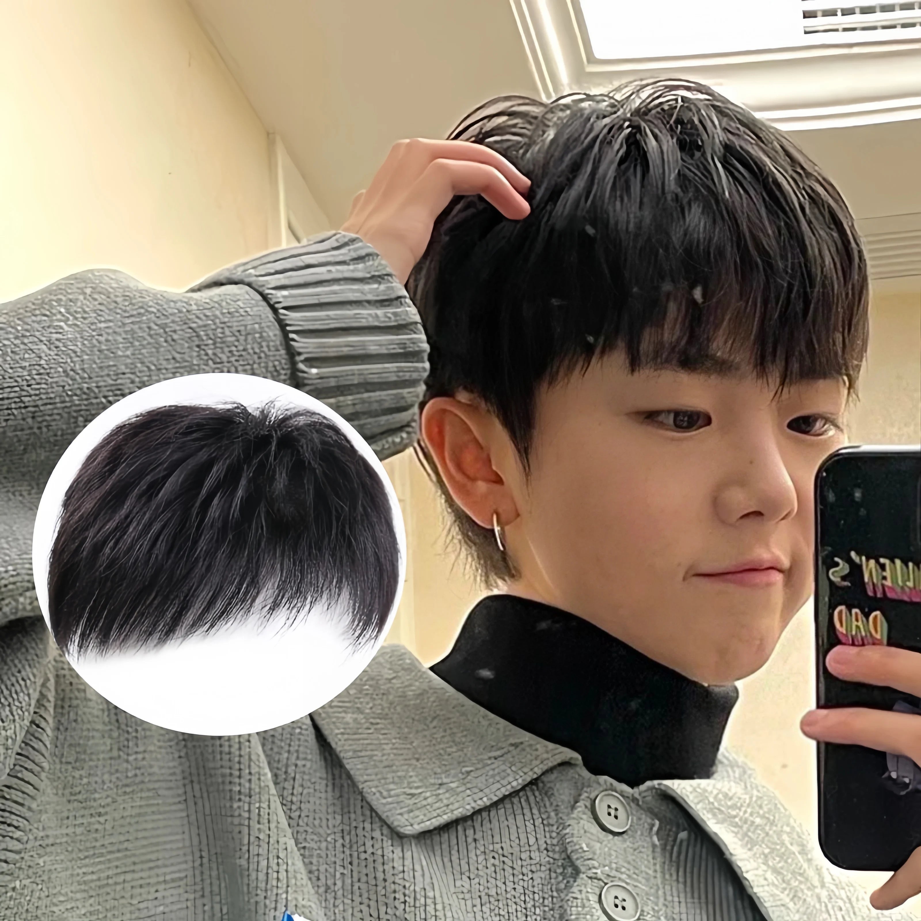 Hot-selling wig men's hair patch synthetic fiber high temperature silk hair shade white hair natural breathable patch