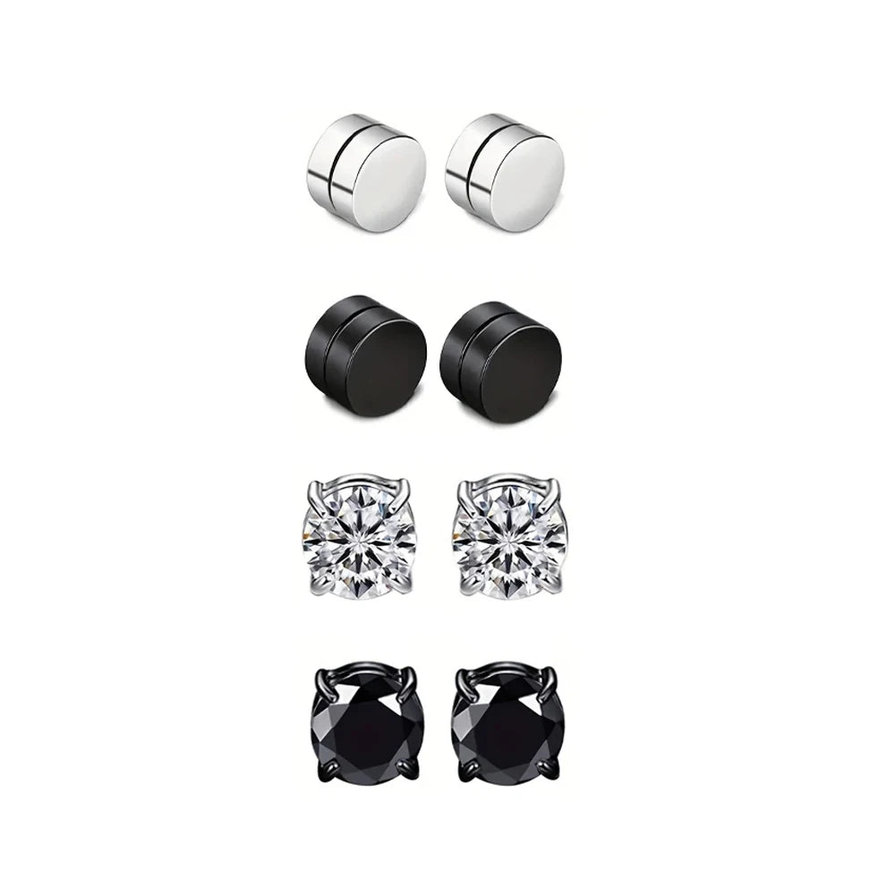 Stainless Steel Non-Piercing Magnetic Stud Earrings Black Unisex CZ Magnet Ear close Clip Women Men Punk Hip Hop Earring Jewelry