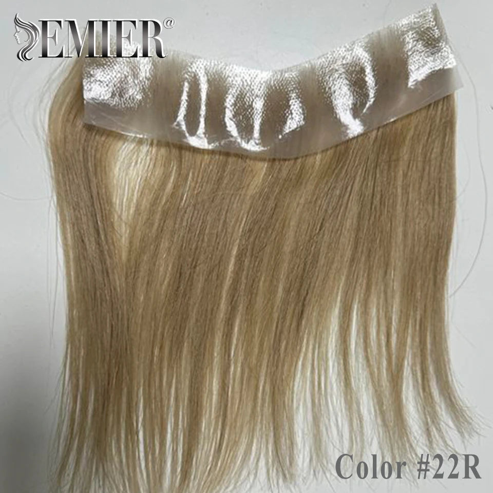 Men Frontal Toupee V Loop Human Hair Forehead Hairline Patch 0.06mm Thin Skin Pu Hairline Brown Color Men's Capillary Prothesis