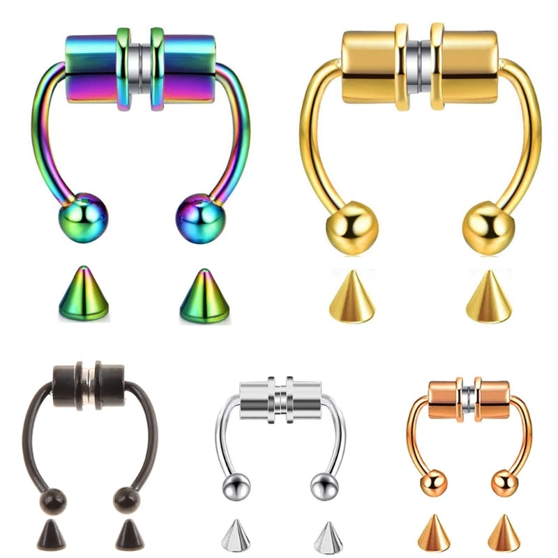 Magnetic Septum Fake Nose Rings Horseshoe Nose Ring Hoop Non Piercing Jewelry 316L Stainless Steel Nose Ring Women Gift