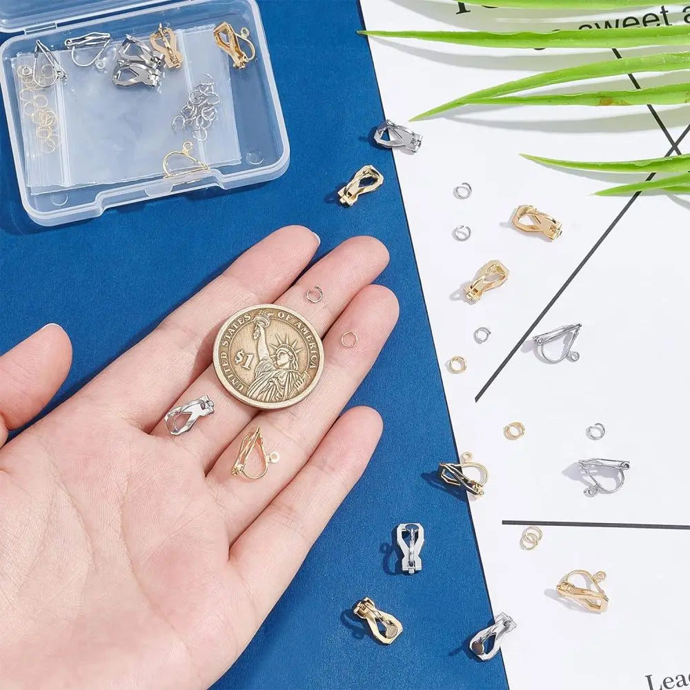 20Pcs 2 Color 304 Stainless Steel Clip-on Earrings Non-Pierced Earring 12x6x8.5mm Clip-on Earring Converter Earrings kit