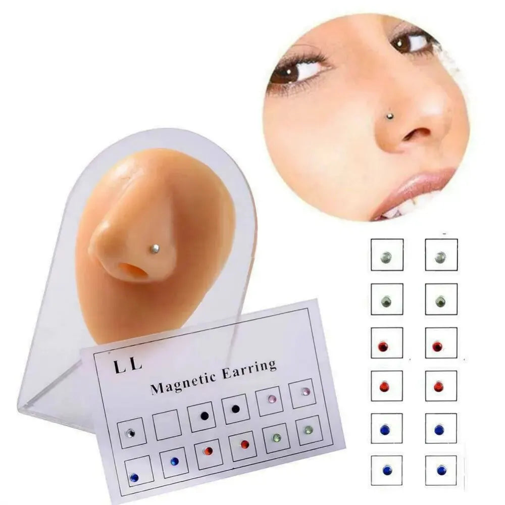 12PCS/Card Fake Cheater Non Pierced Magnet Ear Tragus Cartilage Lip Labret Stud Nose Ring Jewelry Magnetic Earring