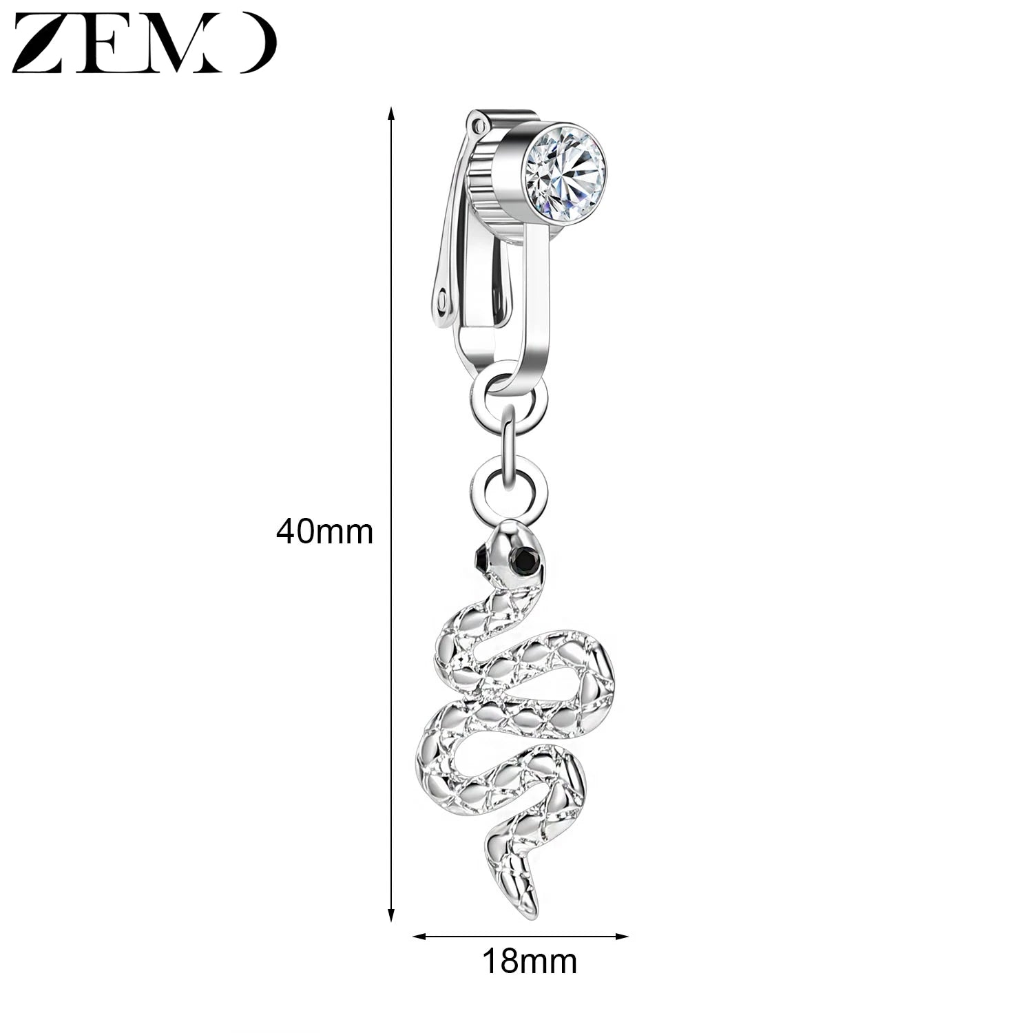 ZEMO 1 PC Stainless Steel Clip On Belly Button Rings Women Girls CZ Crystal No-Pierced Navel Ring Butterfly Faux Belly Piercings