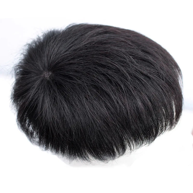 Men's synthetic fiber wig short hair real hair handsome invisible head cover white hair Mediterranean bald hair patch