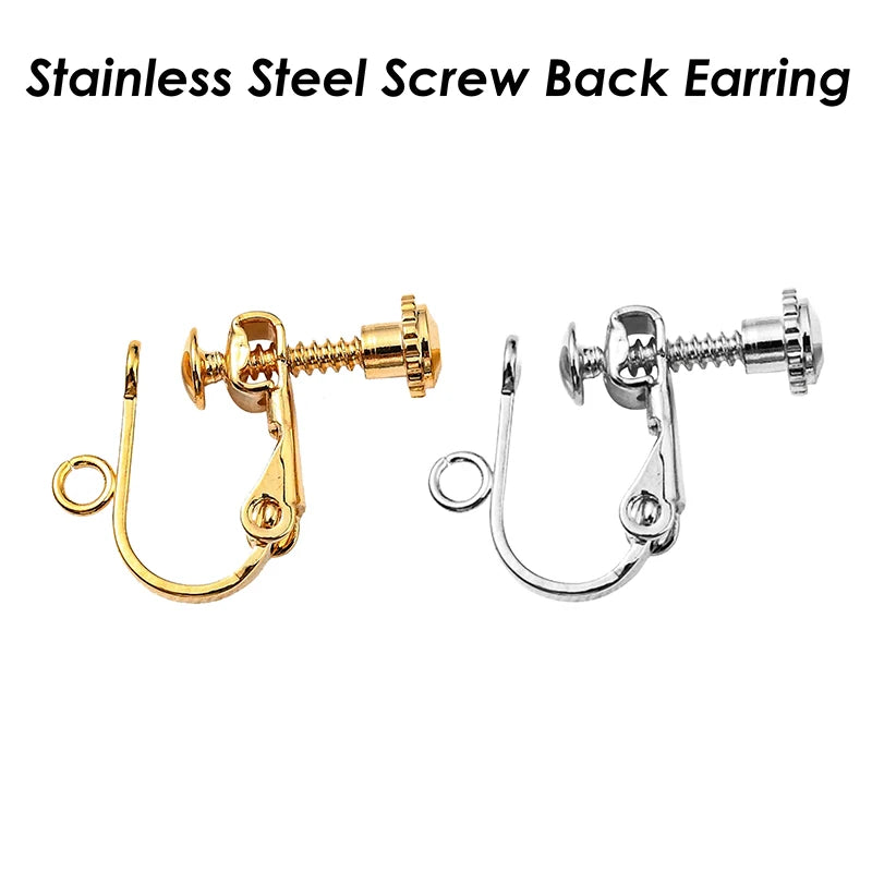 20 Pieces Stainless Steel Earring Clips with Loop, Clip-on Ear Wire Gold Color, Lever Back Earring Findings, Non Pierced Earring