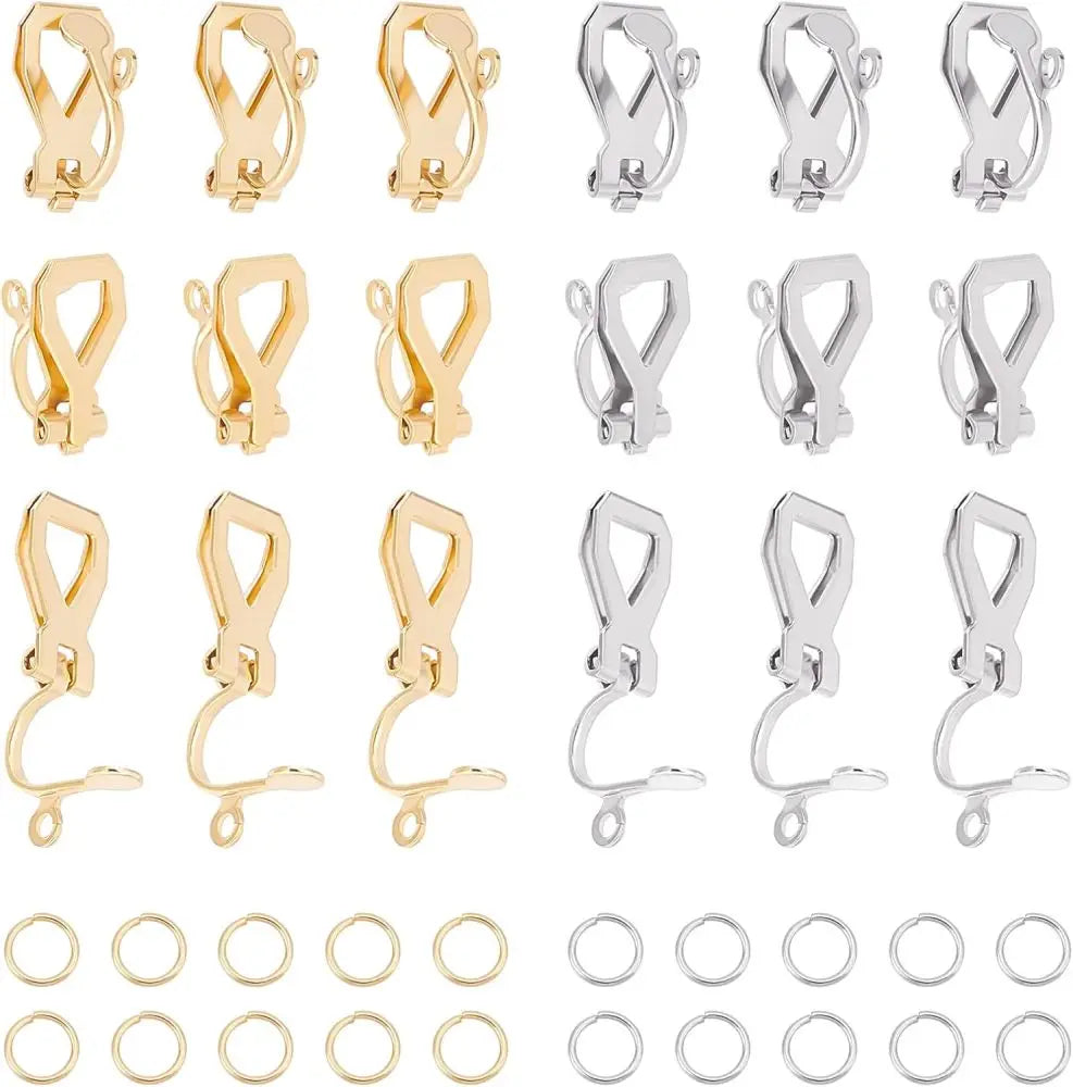 20Pcs 2 Color 304 Stainless Steel Clip-on Earrings Non-Pierced Earring 12x6x8.5mm Clip-on Earring Converter Earrings kit