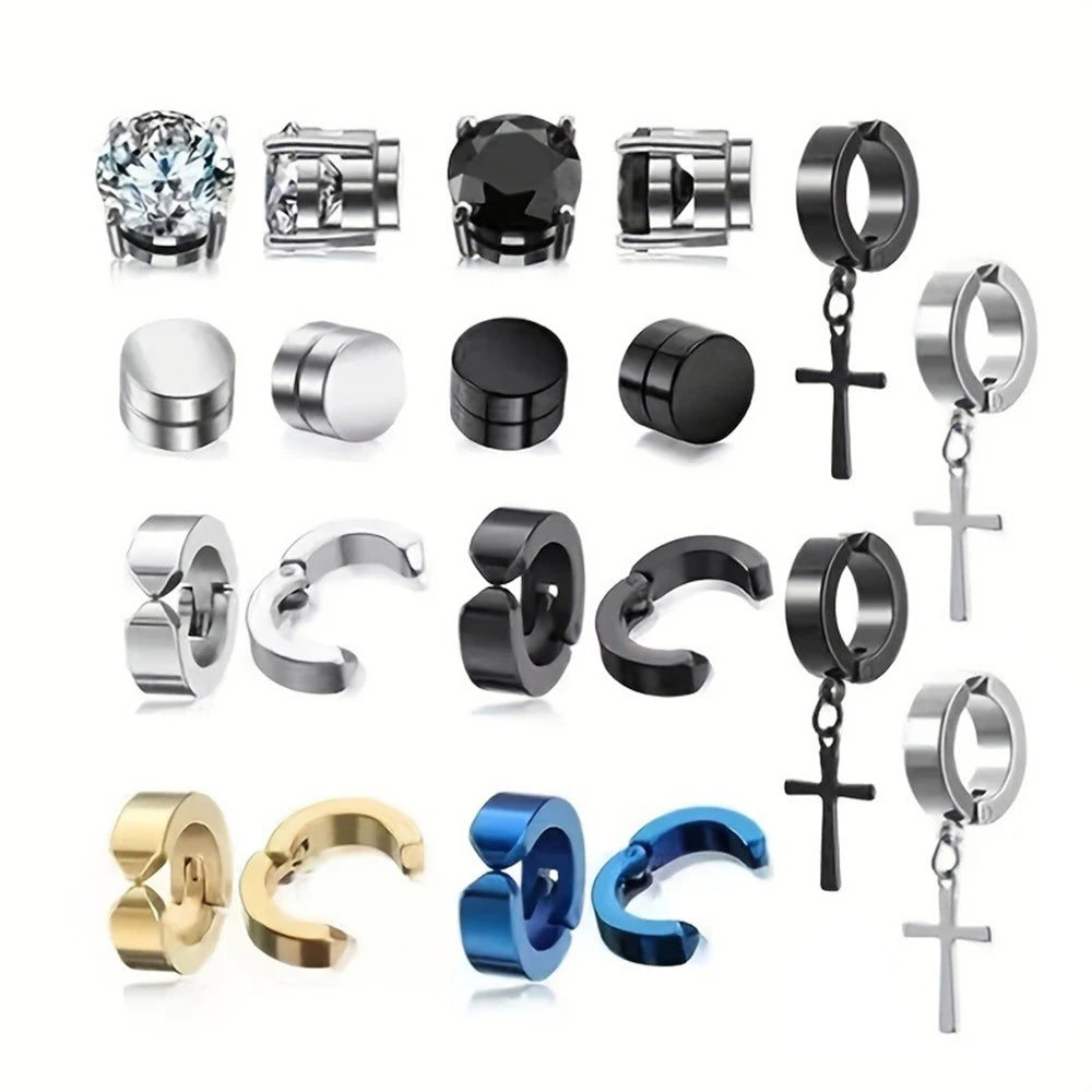 2pcs Punk Mens Strong Magnet Magnetic Ear Stud Set Non Piercing Earrings Fake Cross Earrings Gift For Boyfriend Lover Jewelry